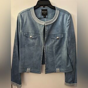 Pearl embellished faux denim look jacket
